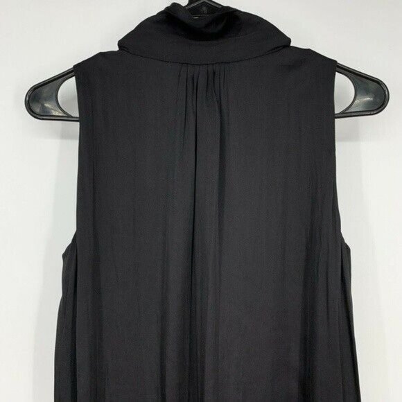 Massimo Dutti Maxi Dress Black Satin Sleeveless Tie Neck Fringe Slit - Picture 9 of 10